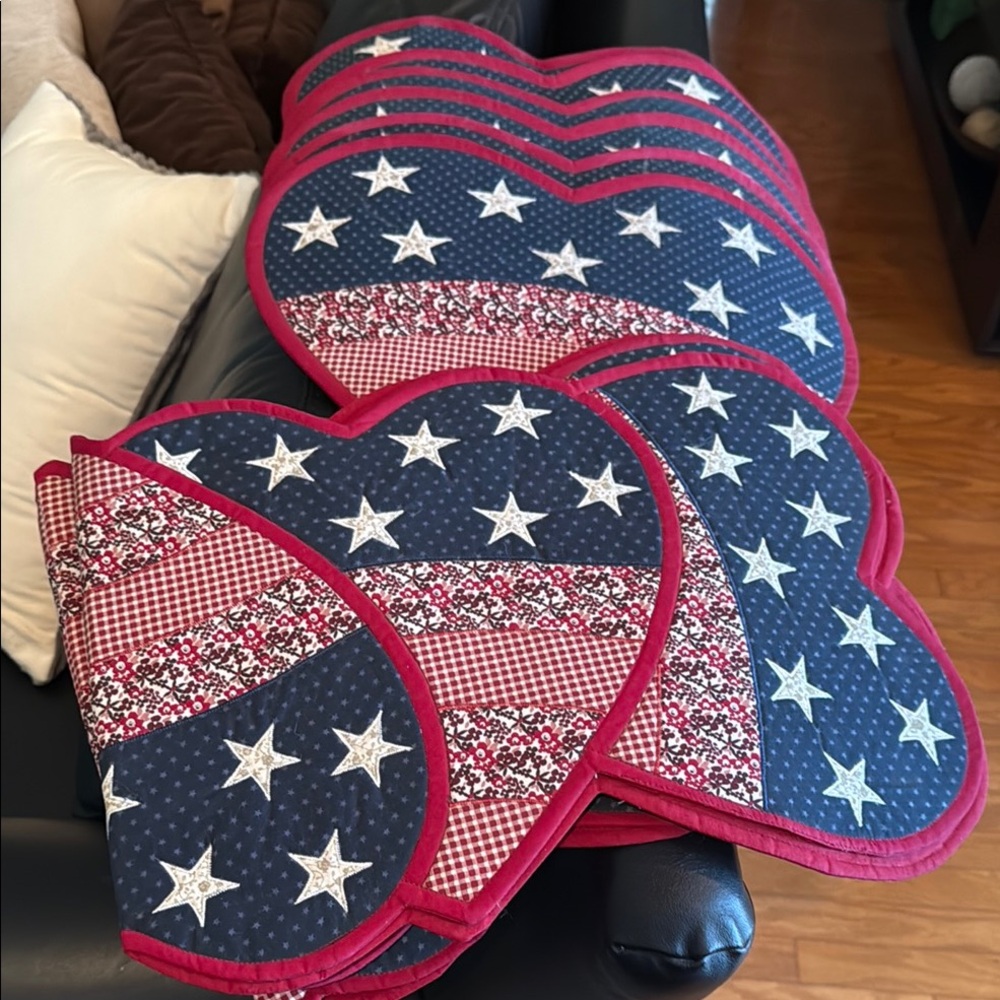 6 Heart-Shaped Patriotic Placemats and 4 Table Runners Gently Used One Season